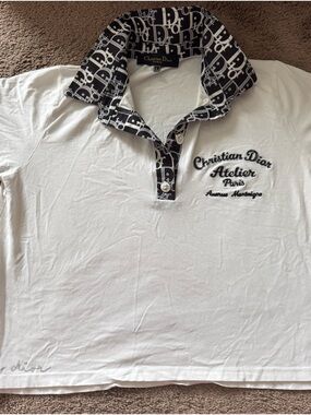 Dior White Polo with Black Monogram Collar